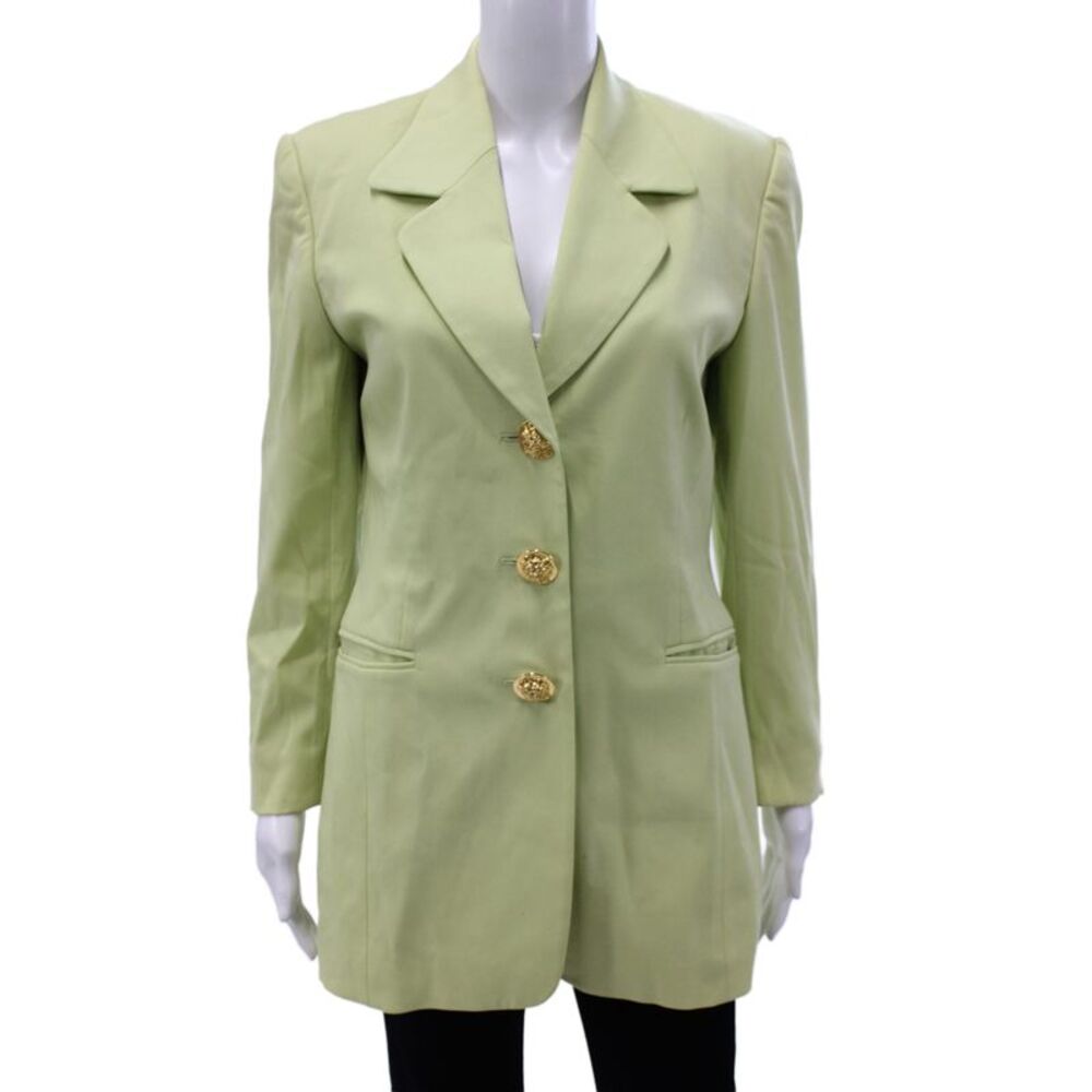 Laurel Womens Basic Jacket Green Wool Button Long Sleeve Size 34